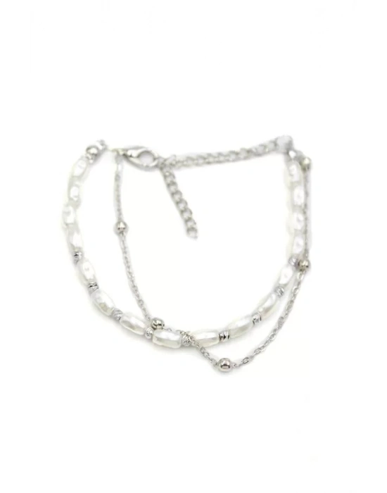 Zincirli İnci Bileklik - Gümüş