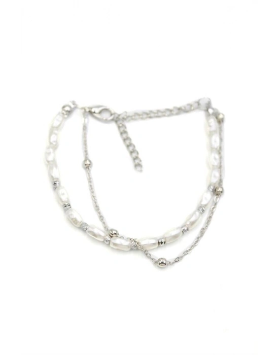 Zincirli İnci Bileklik - Gümüş