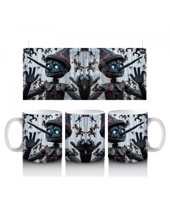 Zincirli Maskeli Figürlerle Karanlık Bilim Kurgu Tarzı Cadılar Bayramı Baskılı Kupa Bardak