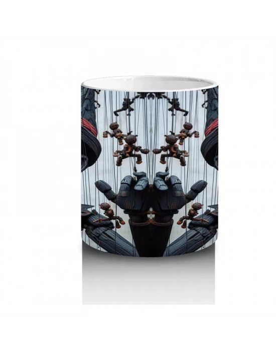 Zincirli Maskeli Figürlerle Karanlık Bilim Kurgu Tarzı Cadılar Bayramı Baskılı Kupa Bardak