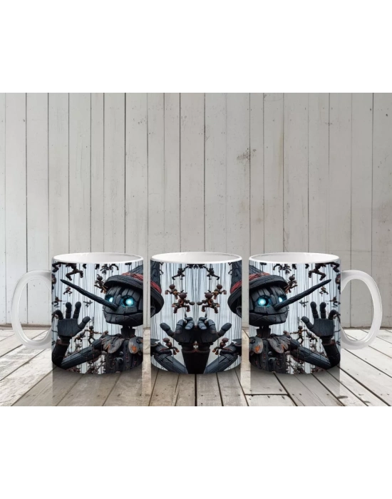 Zincirli Maskeli Figürlerle Karanlık Bilim Kurgu Tarzı Cadılar Bayramı Baskılı Kupa Bardak