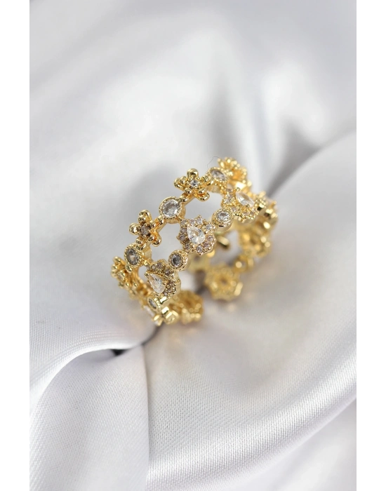 ® Zirkon Taşlı 2li Model Gold Renk Kadın Yüzük