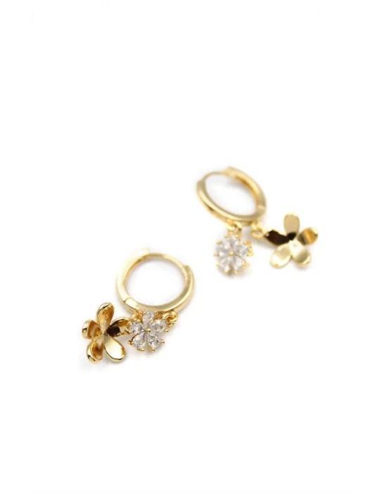 Zirkon Taşlı Çiçek Küpe - Altın