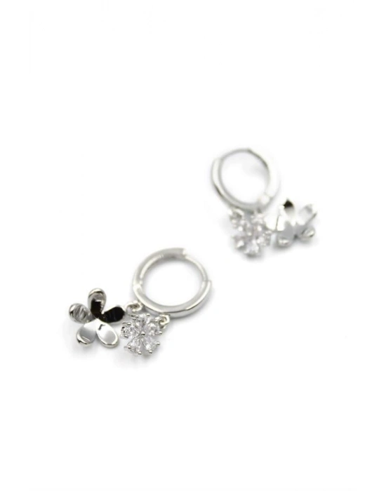 Zirkon Taşlı Çiçek Küpe - Gümüş