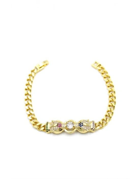 Zirkon Taşlı Leopar Bileklik - Altın