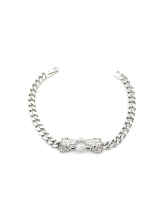 Zirkon Taşlı Leopar Bileklik - Gümüş