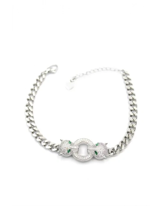 Zirkon Taşlı Leopar Bileklik - Gümüş