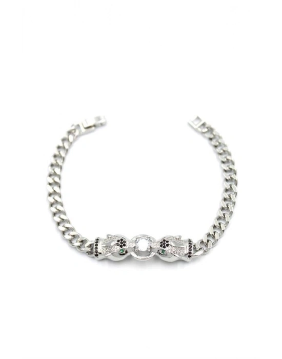 Zirkon Taşlı Leopar Bileklik - Gümüş