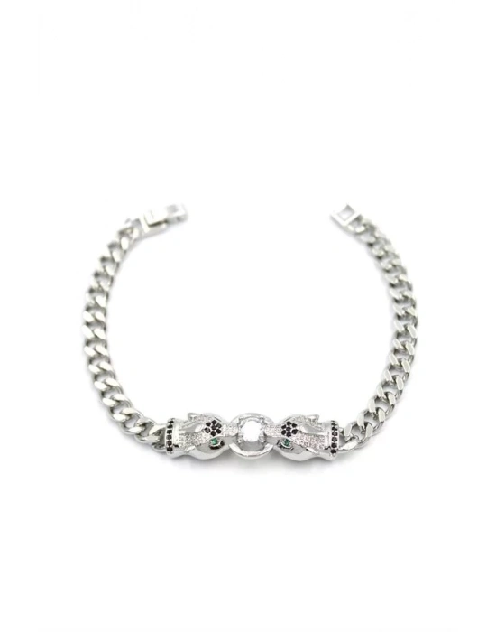 Zirkon Taşlı Leopar Bileklik - Gümüş