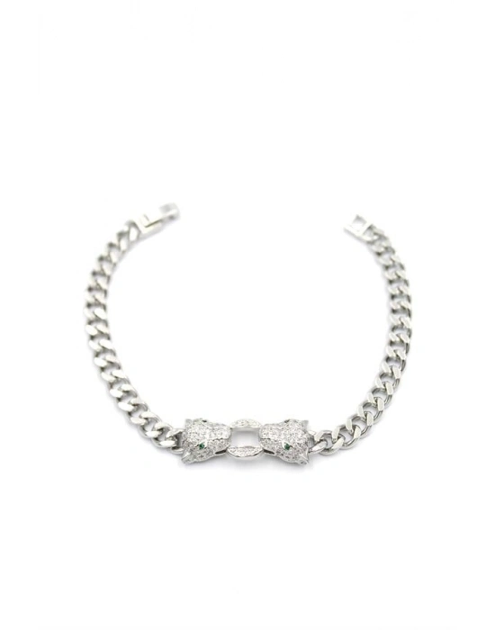 Zirkon Taşlı Leopar Bileklik - Gümüş