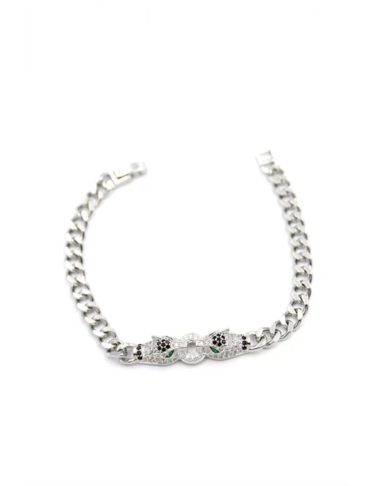 Zirkon Taşlı Leopar Bileklik - Gümüş