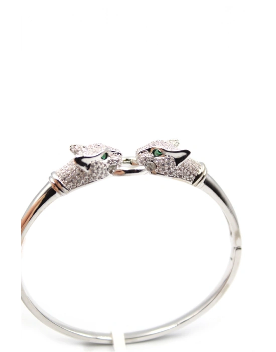 Zirkon Taşlı Leopar Bilezik - Gümüş