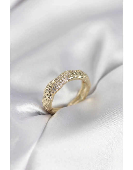 ® Zirkon Taşlı Puntalı Gold Renk Kadın Yüzük