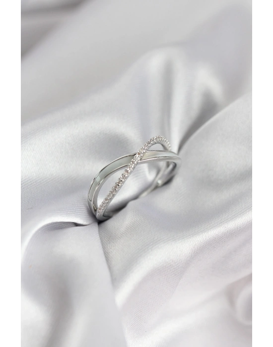 ® Zirkon Taşlı Sarmal Sedefli Gümüş Renk Kadın Yüzük