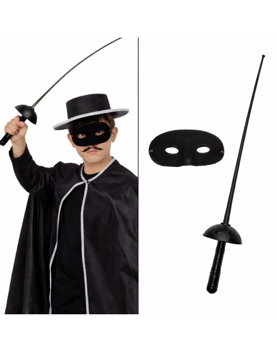 Zorro Kostüm Plastik Aksesuar Seti – Maske Ve Kılıç (67 Cm)