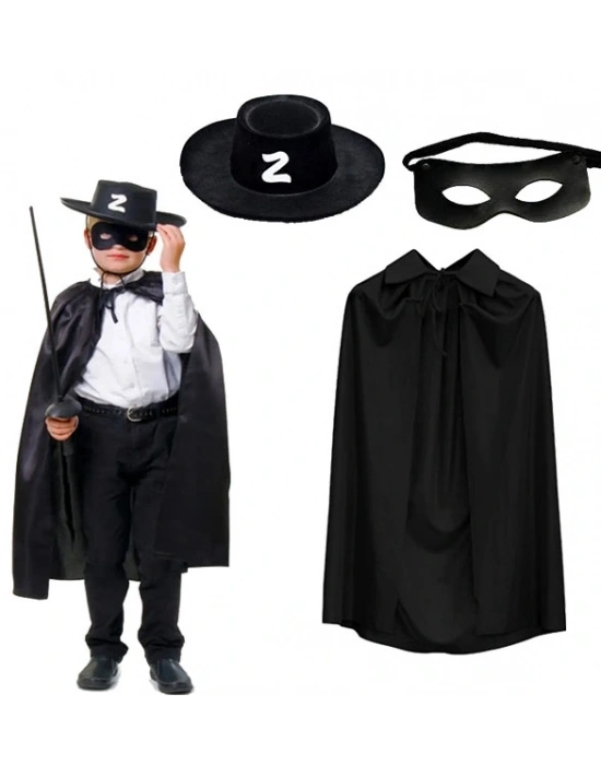 Zorro Pelerini Şapkası Ve Maske Seti Çocuk Boy