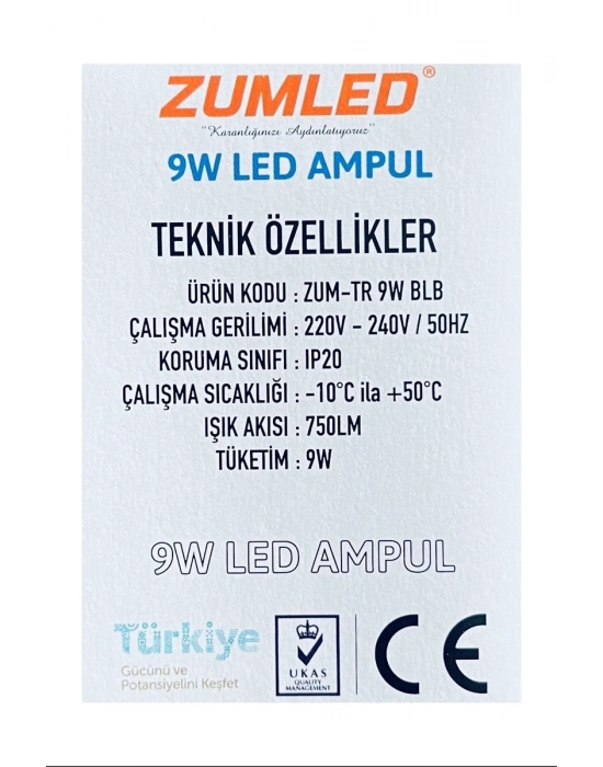 Zumled 9W Beyaz LED Ampul Royaleks-201