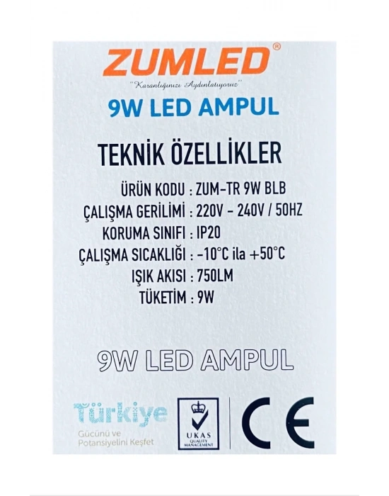Zumled 9W Beyaz LED Ampul Royaleks-201