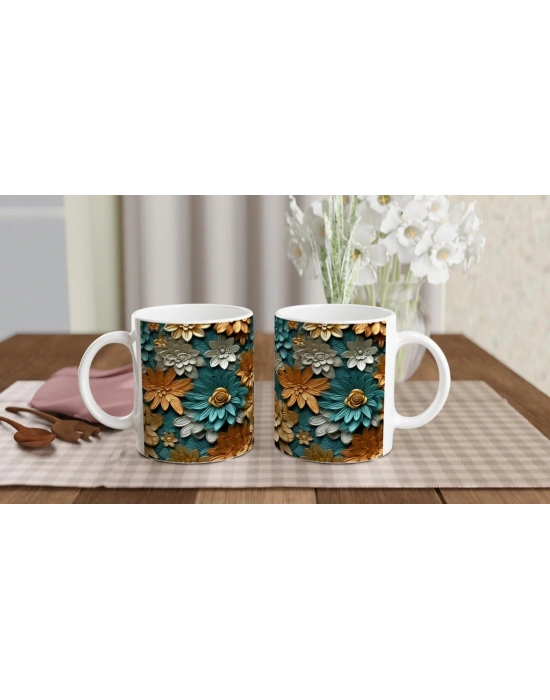 Zümrüt ve Altın Harmanı Çiçekli Kupa Bardak