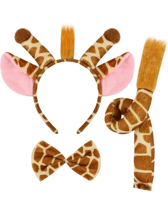 Zürafa Kosümü Aksesuar Seti 3 Lü - Taç Papyon Kuyruk