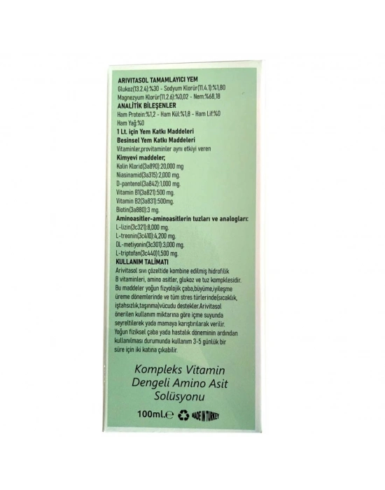 Zurich Arivitasol Evcil Hayvanlar İçin Kompleks Vitamin Ve Dengeli Aminoasit Solüsyonu 100 ml