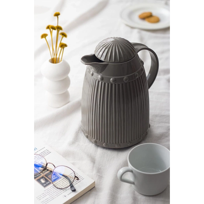 1 LT Isı Yalıtımlı Çay Ve Soğuk Su Termosu Gri (12 Saat Sıcak Tutar& İçi Camdır)