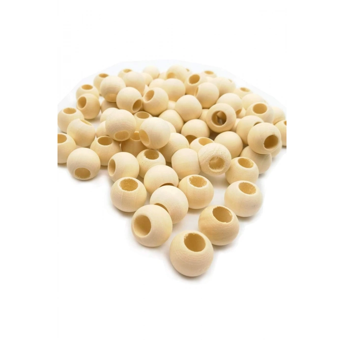 100 Gr (100 Adet) Ahşap Boncuk 15 mm çap x 10 mm Delik Doğal Yuvarlak Ahşap Makrome El İşi Çanta