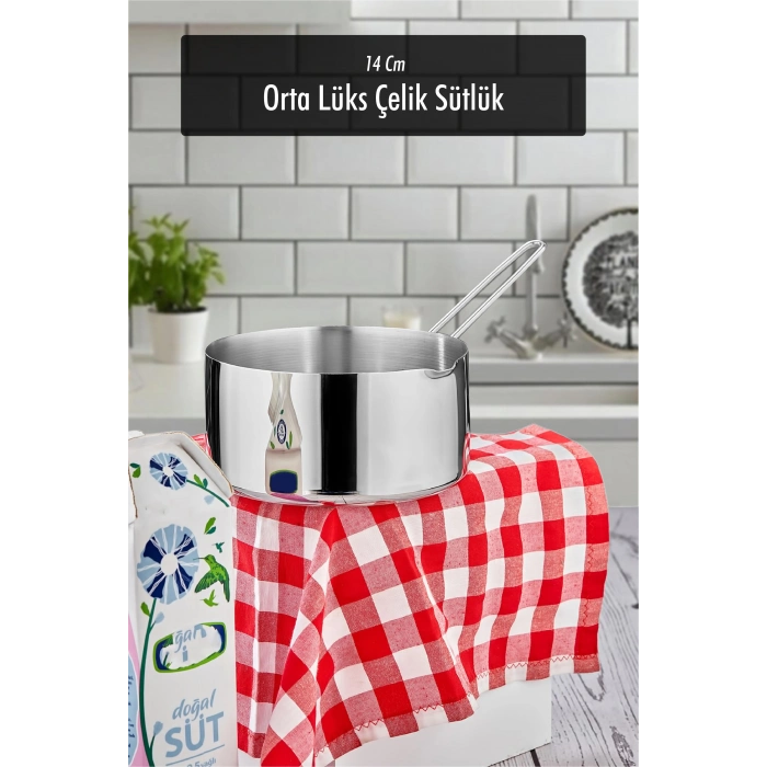 14 Cm Orta Boy Lüx Paslanmaz Çelik Sütlük & Sosluk & Kaçerola