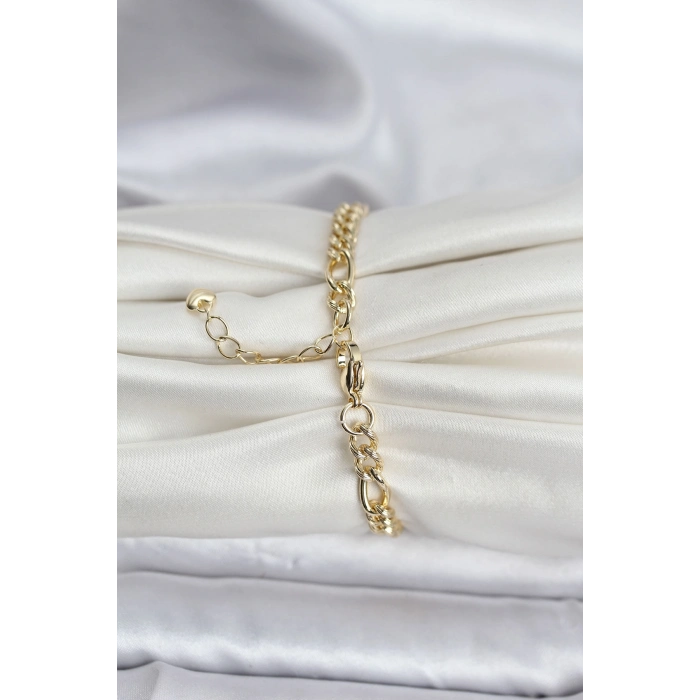 14K Gold Renk Kaplama Lazerli Zincir Model CM Kadın Bileklik