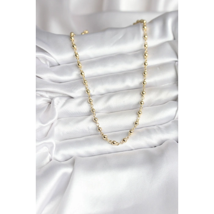 14K Gold Renk Kaplama Topçuklu Zincir Model CM Kadın Kolye