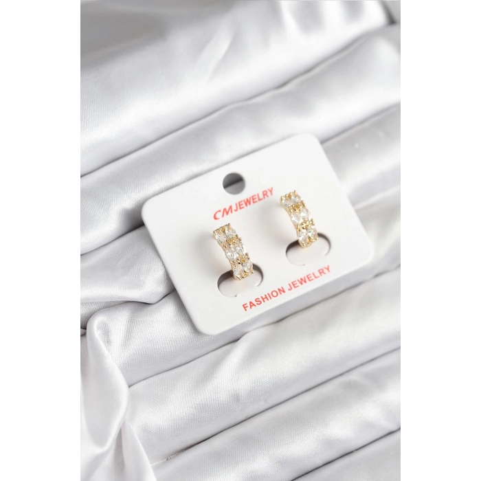 14K Gold Renk Kaplama Zirkon Taşlı CM Kadın Küpe