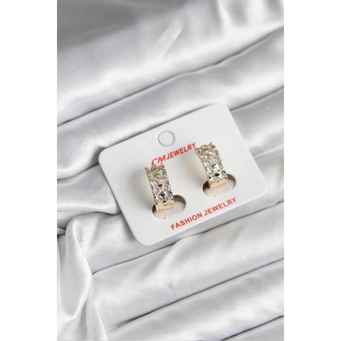 14K Gold Renk Kaplama Zirkon Taşlı CM Kadın Küpe