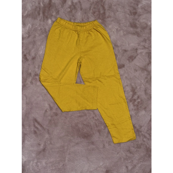 2-8 yaş erkek çocuk pijama beli lastikli düz renk hardal