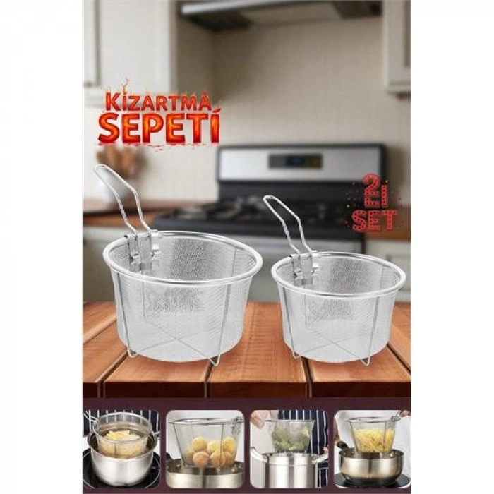2 Boy Kızartma Süzgeci Patates Kızartma Filtresi 304 Paslanmaz Çelik