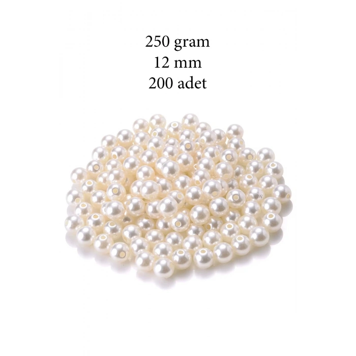 250 gram 12mm Krem Renk Plastik İnci Boncuk Çanta ve Takı Yapım Boncuğu (~200 adet)