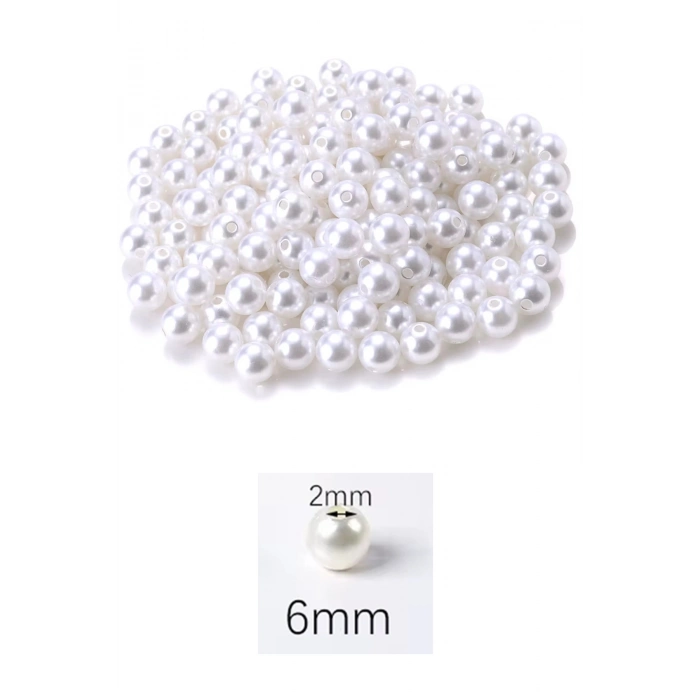 250 gram 6mm Beyaz Renk Plastik İnci Boncuk Çanta ve Takı Yapım Boncuğu (~1.875 adet)