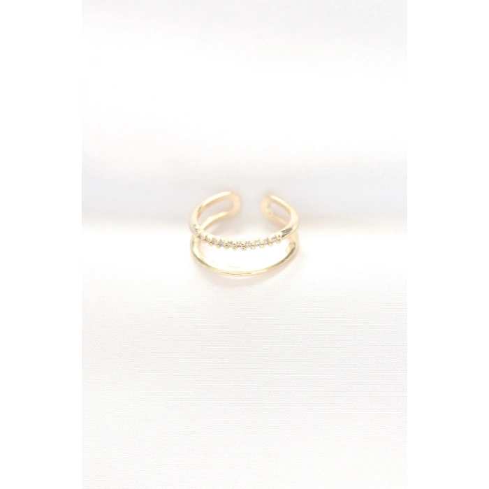 2li Görünümlü Su Yolu Tasarımlı Gold Renk Ayarlanabilir Yüzük