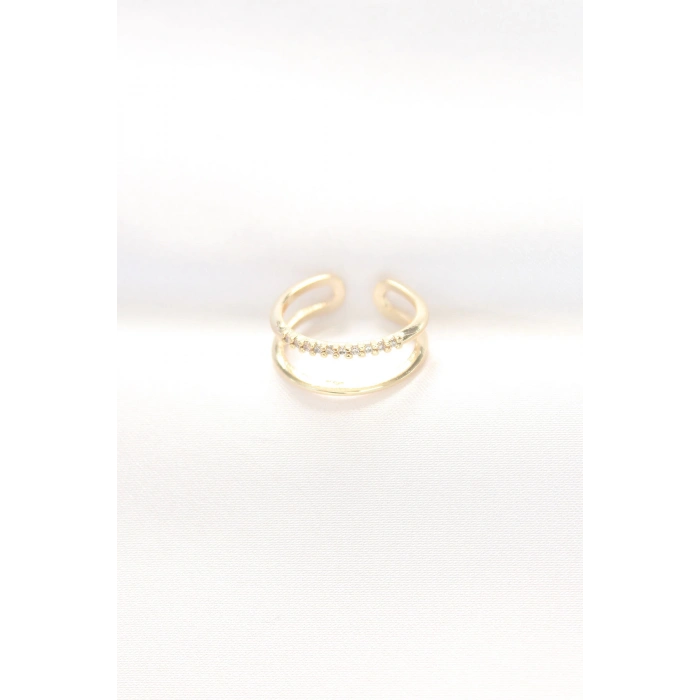 2li Görünümlü Su Yolu Tasarımlı Gold Renk Ayarlanabilir Yüzük