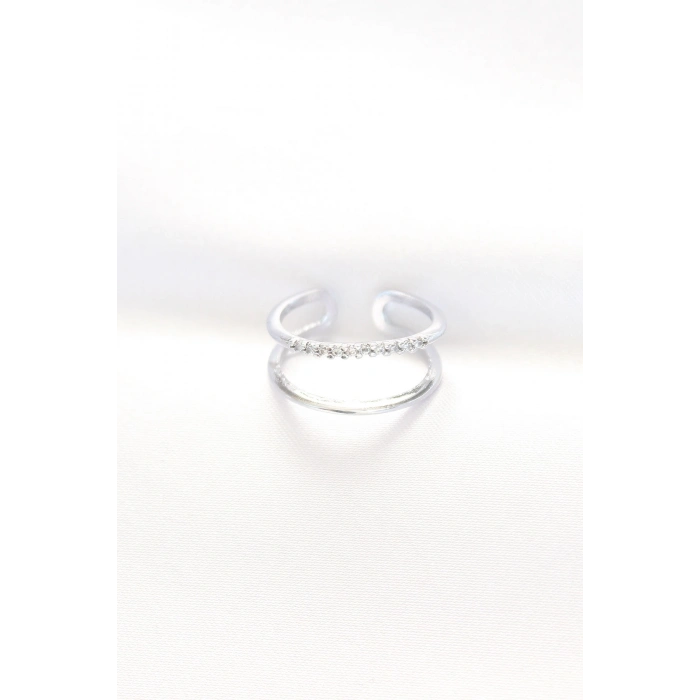 2li Görünümlü Su Yolu Tasarımlı Silver Renk Ayarlanabilir Yüzük