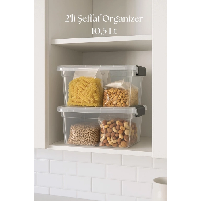 2’li Şeffaf Saklama Kutusu & Düzenleme Kutusu 10,5 Lt