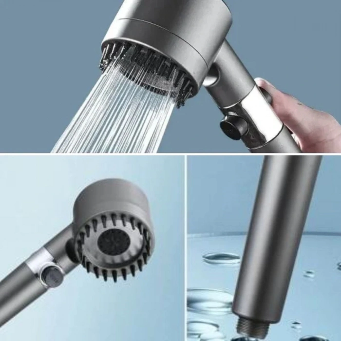 3 Kademeli Turbo Basınçlı Masaj Başlıklı Silikon Fırçalı Duş Başlığı – Yüksek Basınçlı Su Tasarruflu Duş Başlığı