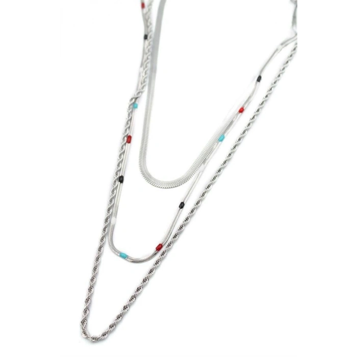 3lü Çelik Kolye - Gümüş