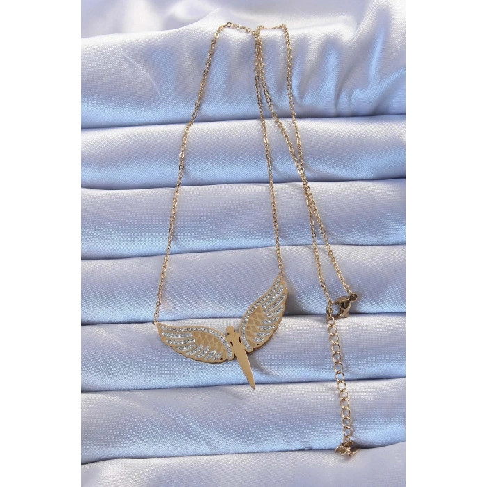 316L Çelik Altın Renk Zirkon Taşlı Mikail Kolye