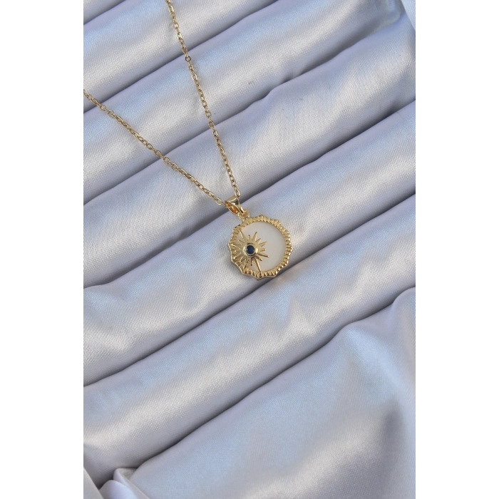 316L Çelik Altın Renk Zirkon Taşlı Mineli Kutup Yıldızı Kolye