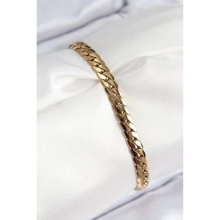 316L Çelik Ezme Zincir Model Gold Renk Kadın Bileklik