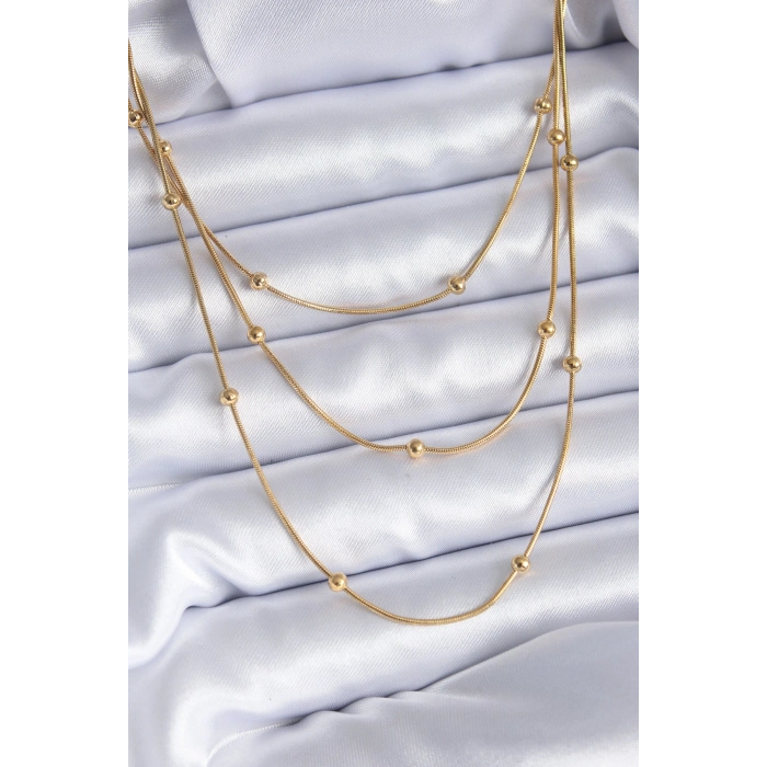 316L Çelik Gold Renk 3lü Minimal Toplu Kadın Kolye