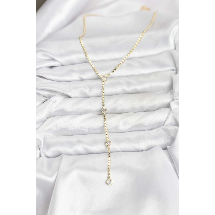 316L Çelik Gold Renk Ezme Zincir Model Y Kadın Kolye