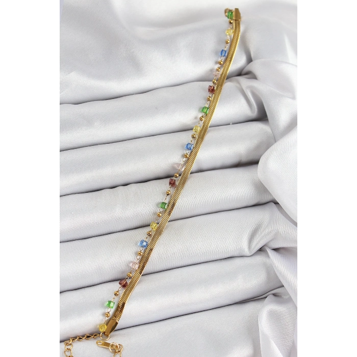 316L Çelik Gold Renk Karışık Renkli Kristal Taşlı Kadın Bileklik