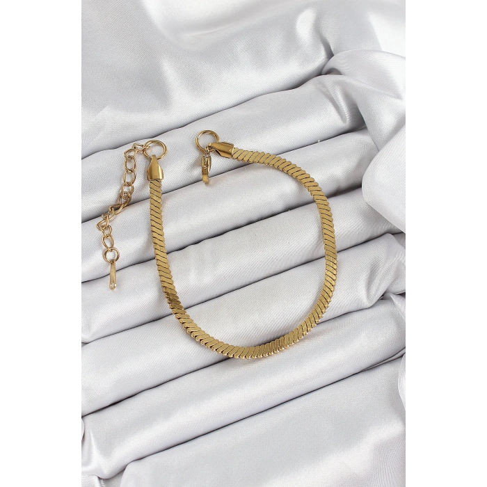 316L Çelik Gold Renk Yassı Zincir Model Kadın Bileklik