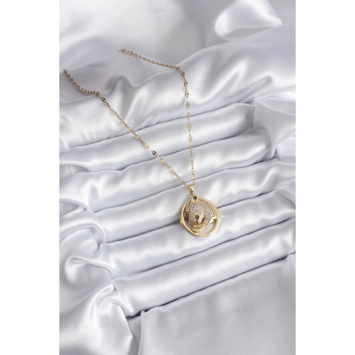 316L Çelik Gold Renk Zirkon Taşlı Jaguar Model Kadın Kolye